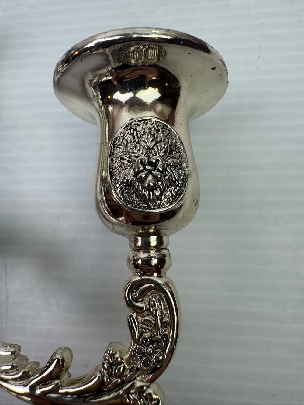 Vintage 3-Light Candelabra Silver Tone Metal Floral Embossed 7.5” Tall Ornate Ca